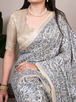 Thumbnail for Vastranavya Blue Tussar Silk Printed Saree with Unstitched Blouse - Distacart