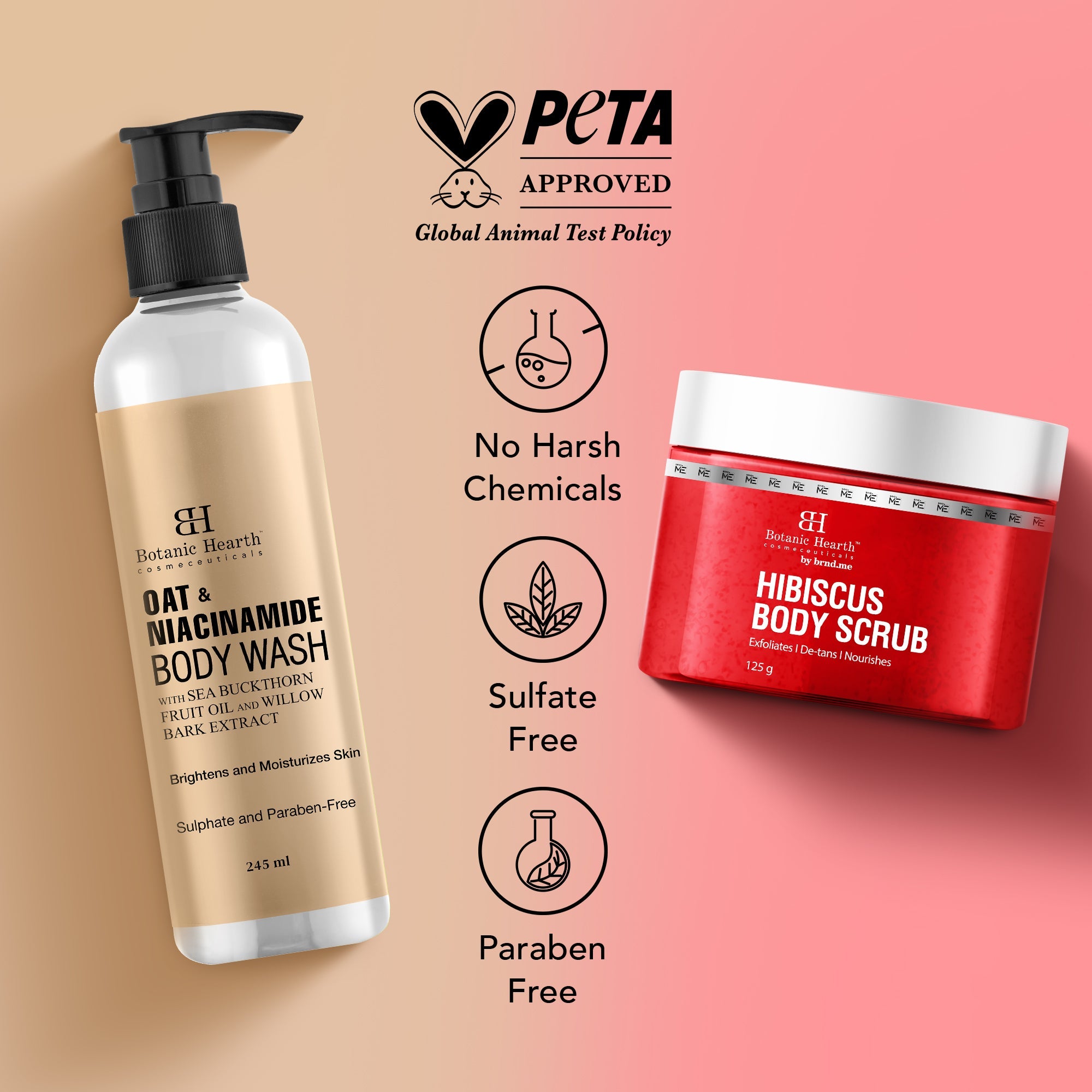 Botanic Hearth Oat & Niacinamide Bodywash & Hibiscus Scrub Combo - Distacart