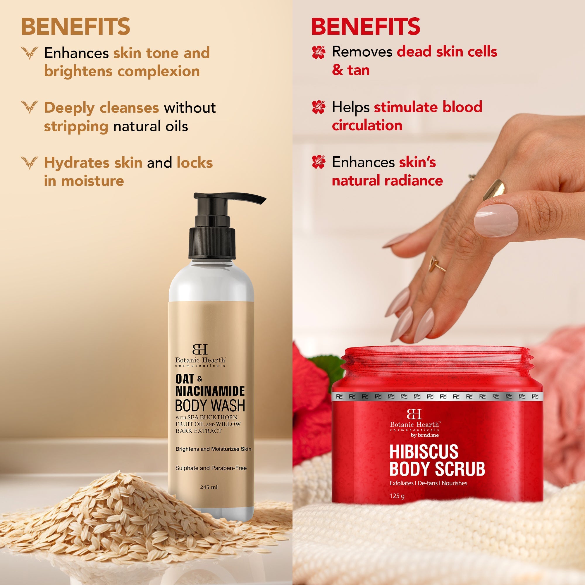 Botanic Hearth Oat & Niacinamide Bodywash & Hibiscus Scrub Combo - Distacart