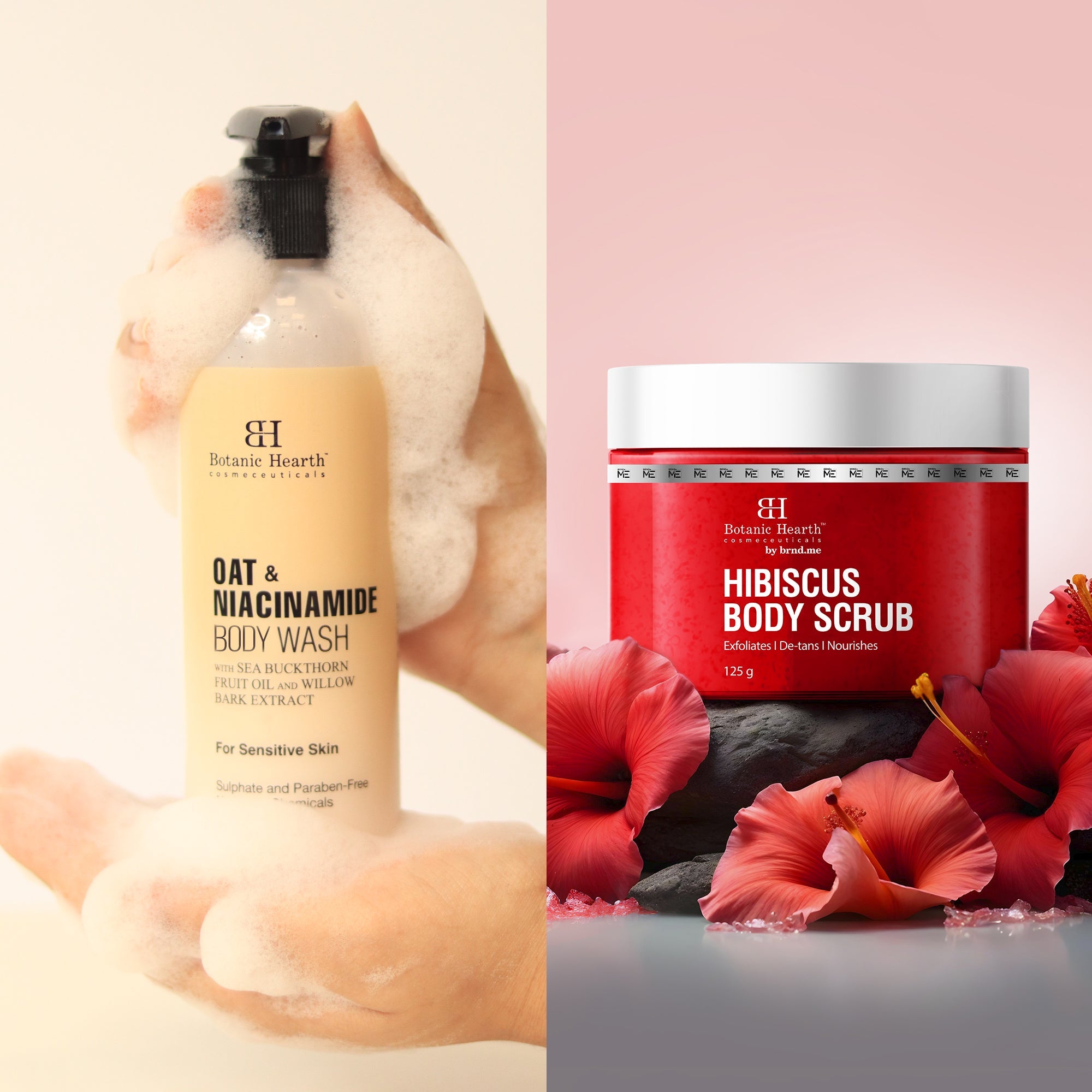 Botanic Hearth Oat & Niacinamide Bodywash & Hibiscus Scrub Combo - Distacart