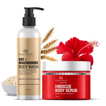 Botanic Hearth Oat & Niacinamide Bodywash & Hibiscus Scrub Combo - Distacart