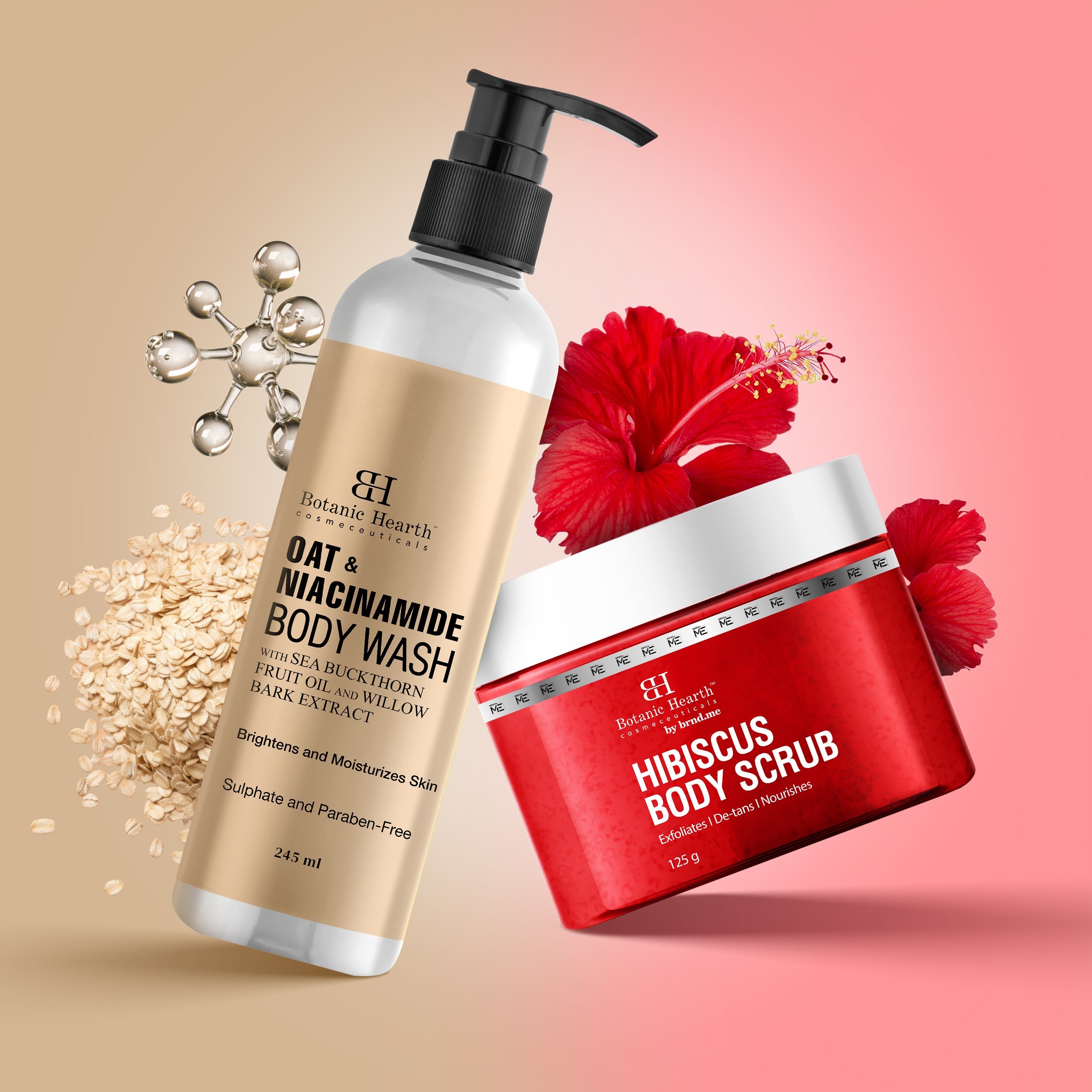 Botanic Hearth Oat & Niacinamide Bodywash & Hibiscus Scrub Combo - Distacart