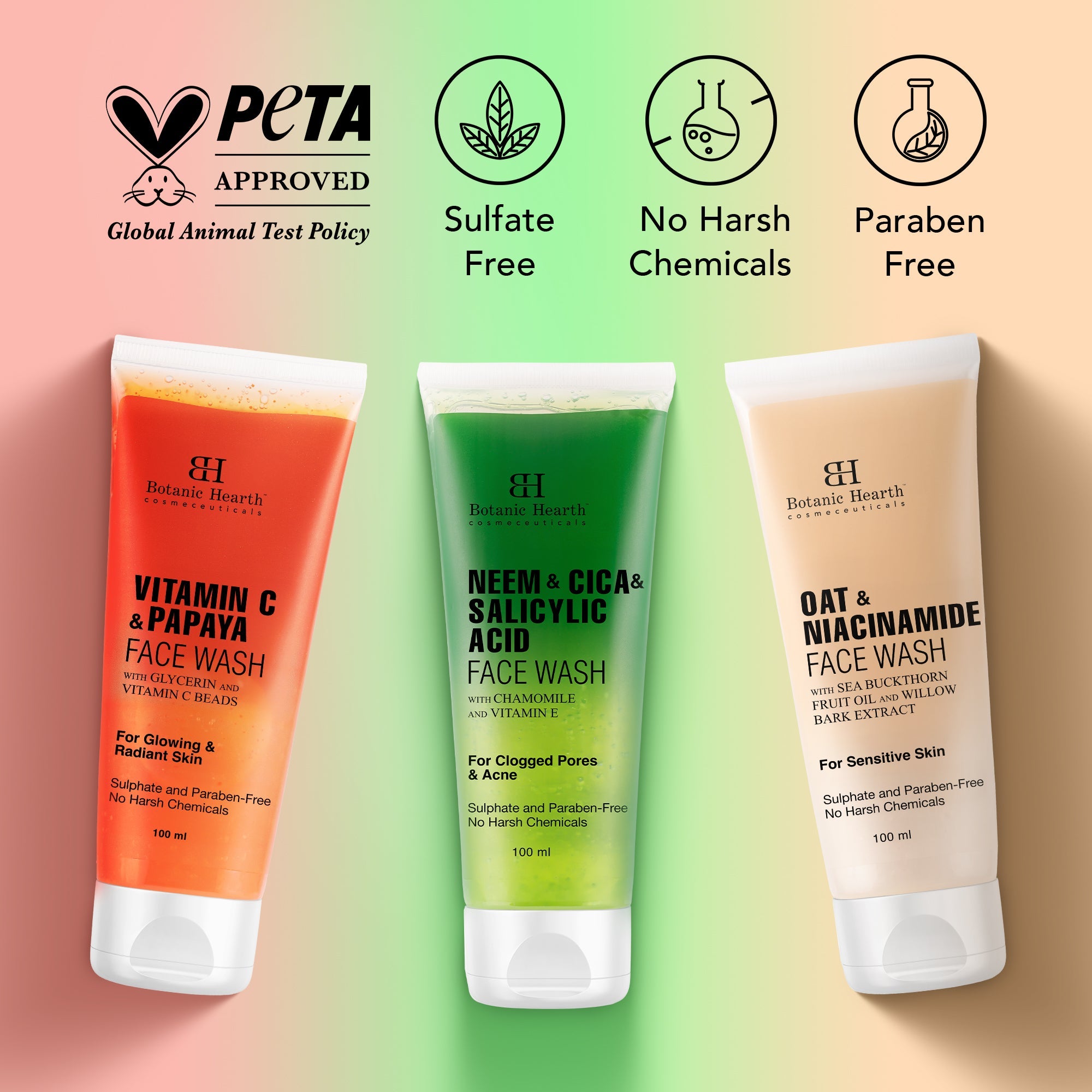Botanic Hearth Papaya & Vitamin C with Oat & Niacinamide with Neem, Cica & Salicylic Acid, Set of 3, 100 ml Each - Distacart