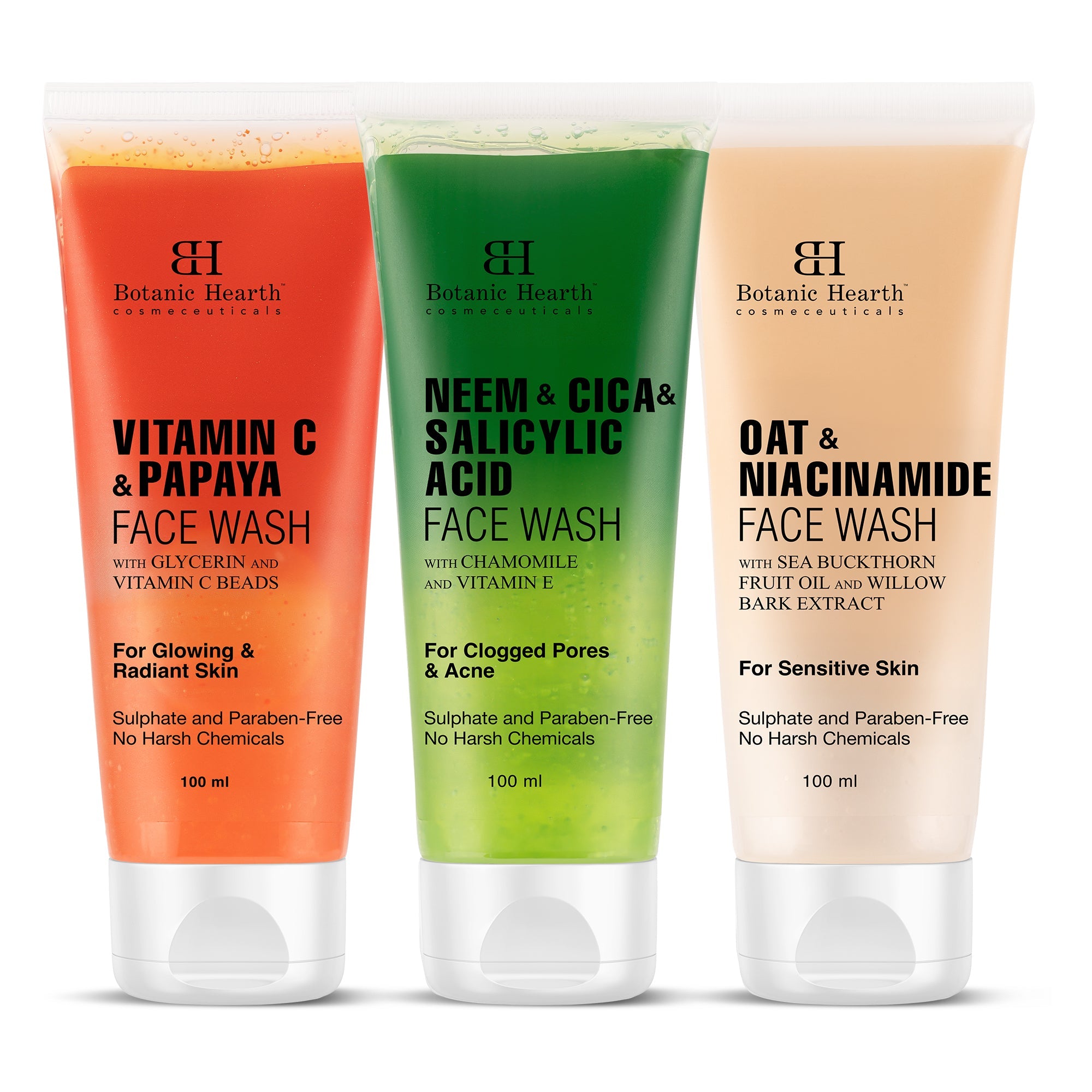 Botanic Hearth Papaya & Vitamin C with Oat & Niacinamide with Neem, Cica & Salicylic Acid, Set of 3, 100 ml Each - Distacart