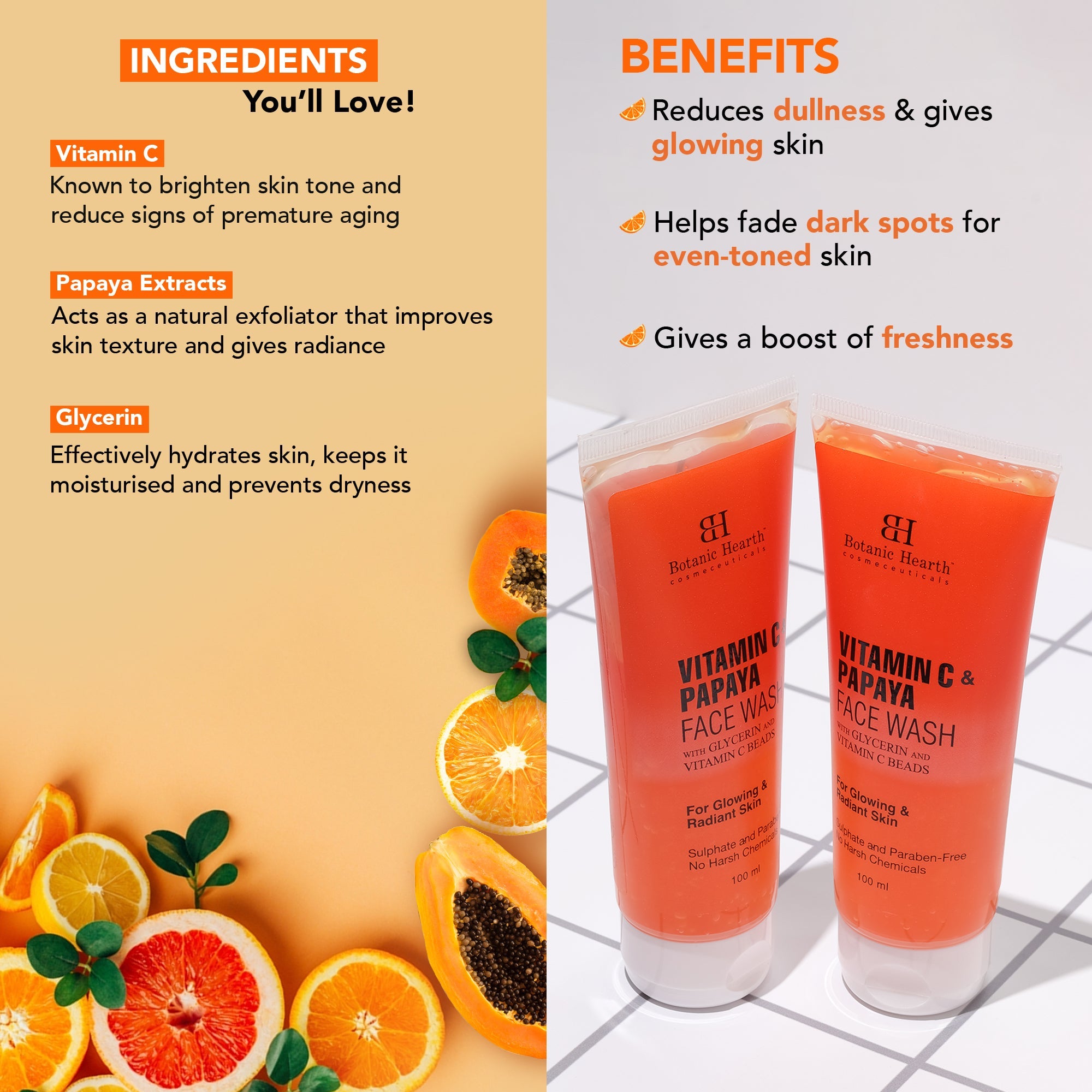 Botanic Hearth Papaya & Vitamin C with Oat & Niacinamide with Neem, Cica & Salicylic Acid, Set of 3, 100 ml Each - Distacart