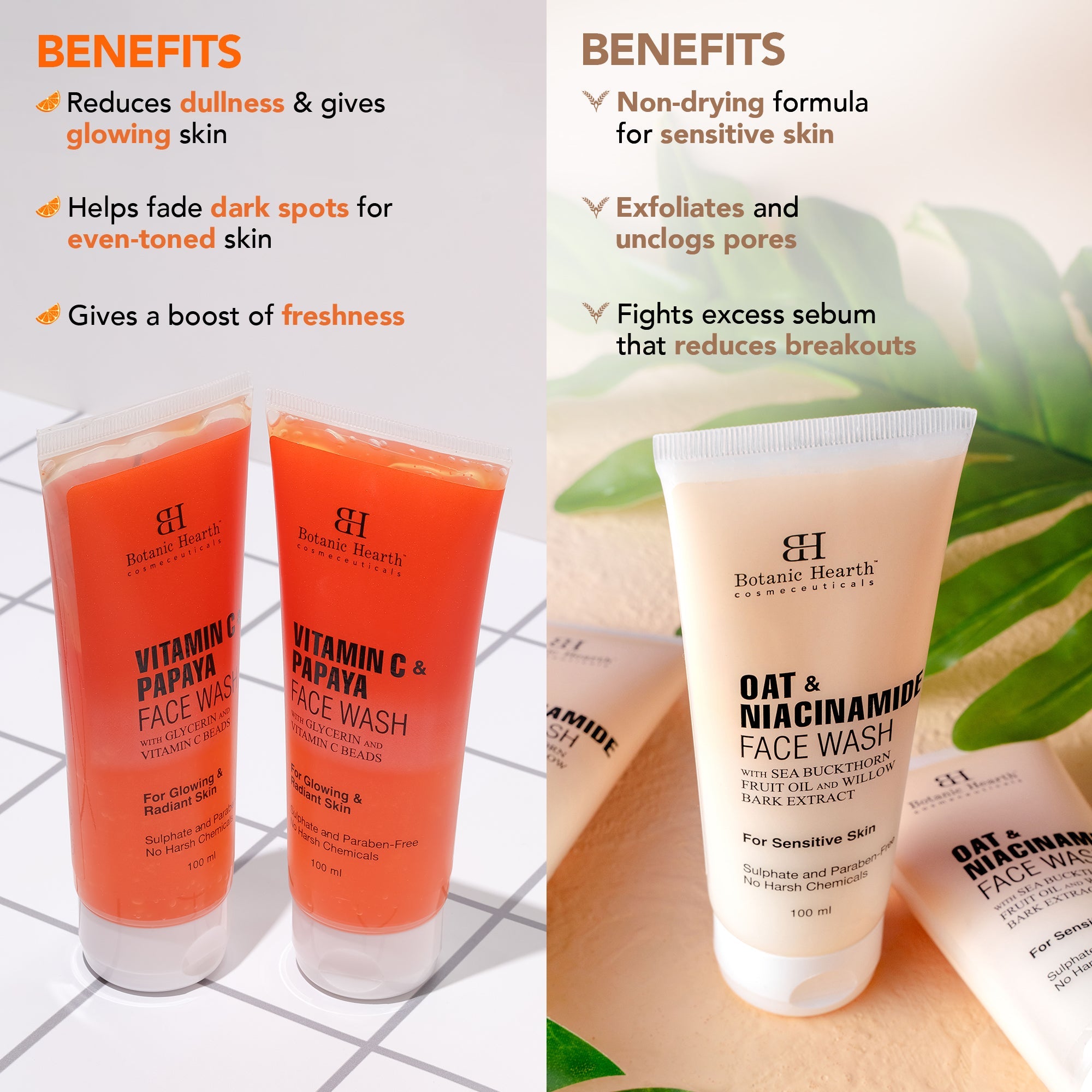 Botanic Hearth Papaya & Vitamin C with Oat & Niacinamide Face Wash Set of 2, 100 ml Each - Distacart