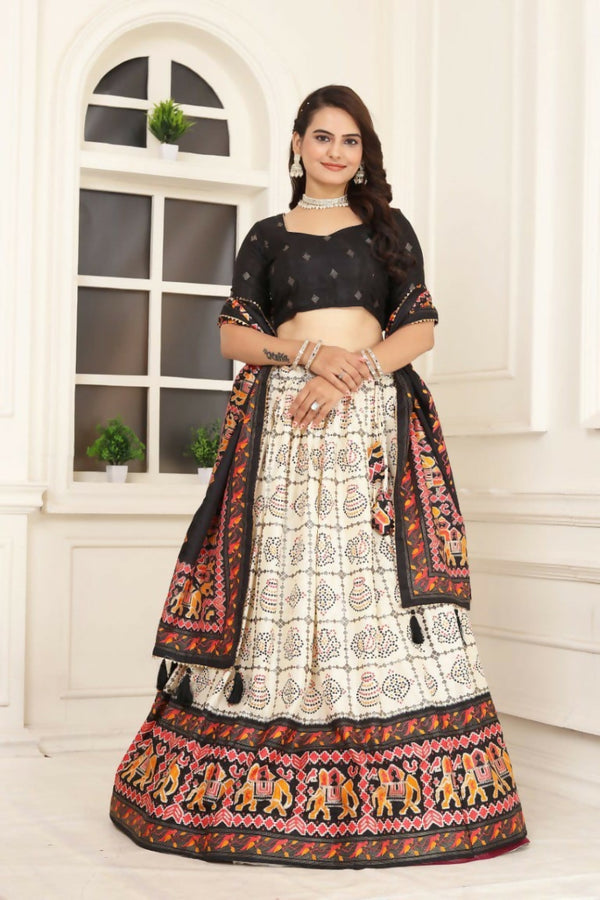 Preksha Creation Indian Festive Tussar Silk Women Lehenga Choli And Masterpiece Of Craftmanship And Style. - Black - Distacart