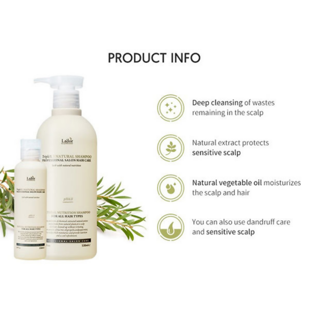 La'dor Triple Natural Shampoo - Hypoallergenic, Vegan, Mild Formula for Sensitive Scalp & Dry Hair - Distacart