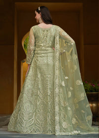 Thumbnail for Pista Green Pure Butterfly Net Wedding Wear Anarkali Suit - Emponline - Distacart