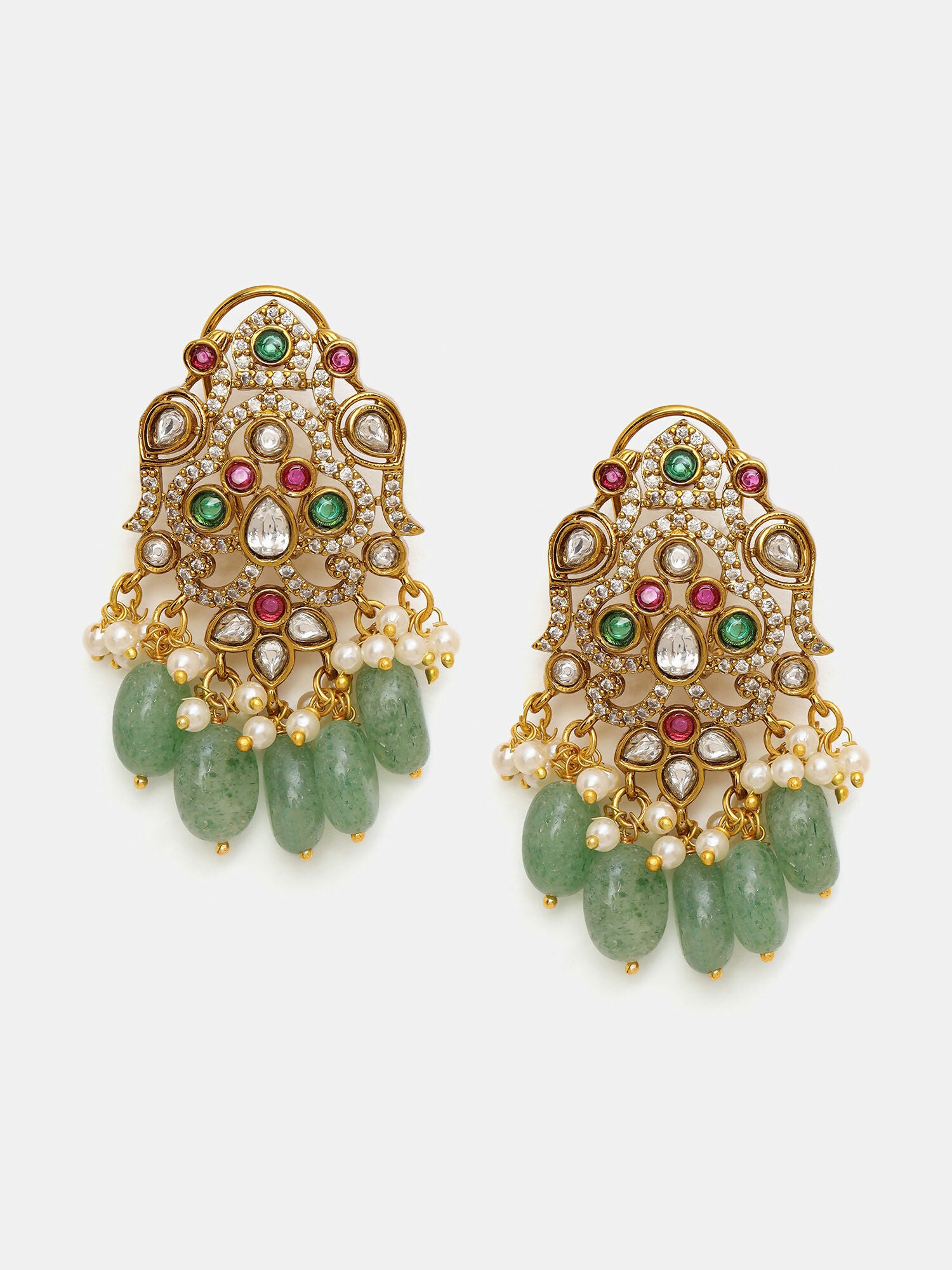 Ruby Raang 22k Gold Polished Long Kundan Heavy Maharani Necklace With Earrings - Distacart