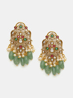 Thumbnail for Ruby Raang 22k Gold Polished Long Kundan Heavy Maharani Necklace With Earrings - Distacart