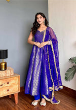 Thumbnail for Lehenga Mart Designer Anarkali Suit With Kurta Bottom Dupatta For Women-Blue - Dista