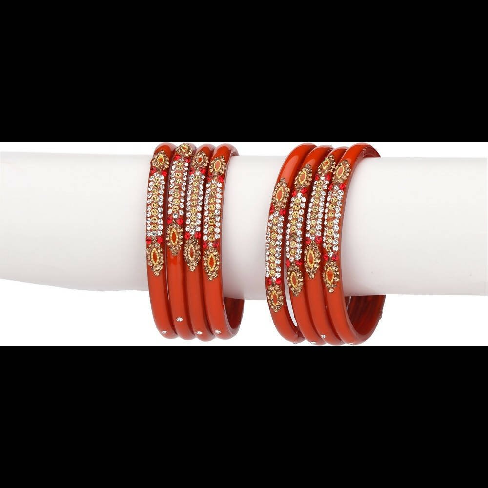 Afast Bridal Wedding & Party Fashionable Colorful Glass Bangle/Kada Set, Pack Of 8 - Red - Distacart