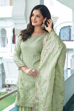Thumbnail for Joban Fashion Pista Chinon Silk Embroidery Sequence Work Readymade Kurta Set - Distacart