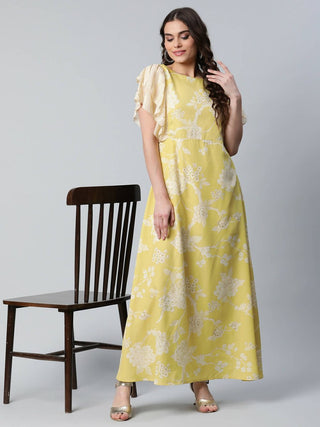 Ahalyaa Womens Lemon Yellow Crepe Floral Dress - Distacart