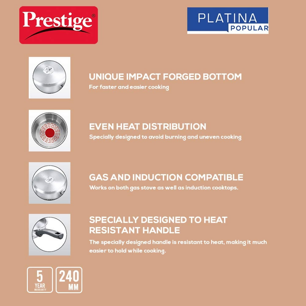 Prestige SS Platina Popular Fry Pan - Silver - Dista