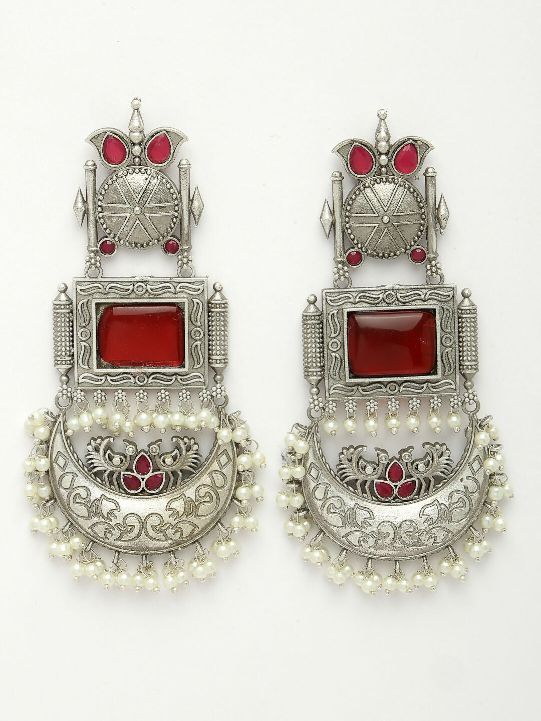 NVR Women's Silver-Plated Artificial Stones and Beads Chandbali Earrings - Distacart