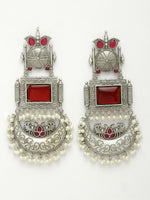 Thumbnail for NVR Women's Silver-Plated Artificial Stones and Beads Chandbali Earrings - Distacart