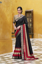 Thumbnail for Vastranavya Black Printed with Zari Weaving Work Poly Cotton Saree & Unstitched Blouse - Distacart