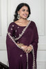 Morchari Wine Chiffon Hand Embroidery Saree And Stitched Blouse - Distacart