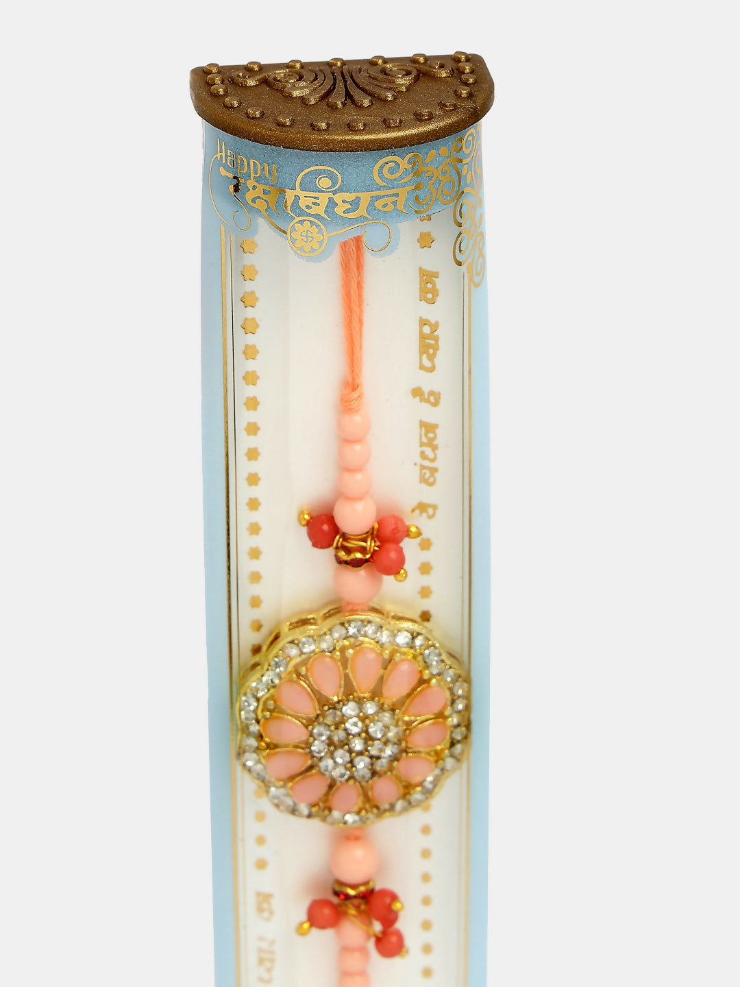NVR Men Pink Stone-Studded Rakhi With Roli Chawal - Distacart