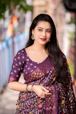 Thumbnail for Purple Slub Silk Printed Saree with Unstitched Blouse - Hiral Fashion - Distacart