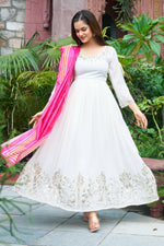 Thumbnail for Joban Fashion White Kurta Set Georgette Embroidery Sequence Work - Distacart