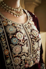 Thumbnail for Anaita Purple Embroidered Work Velvet Stitched Plazo Suit - Distacart