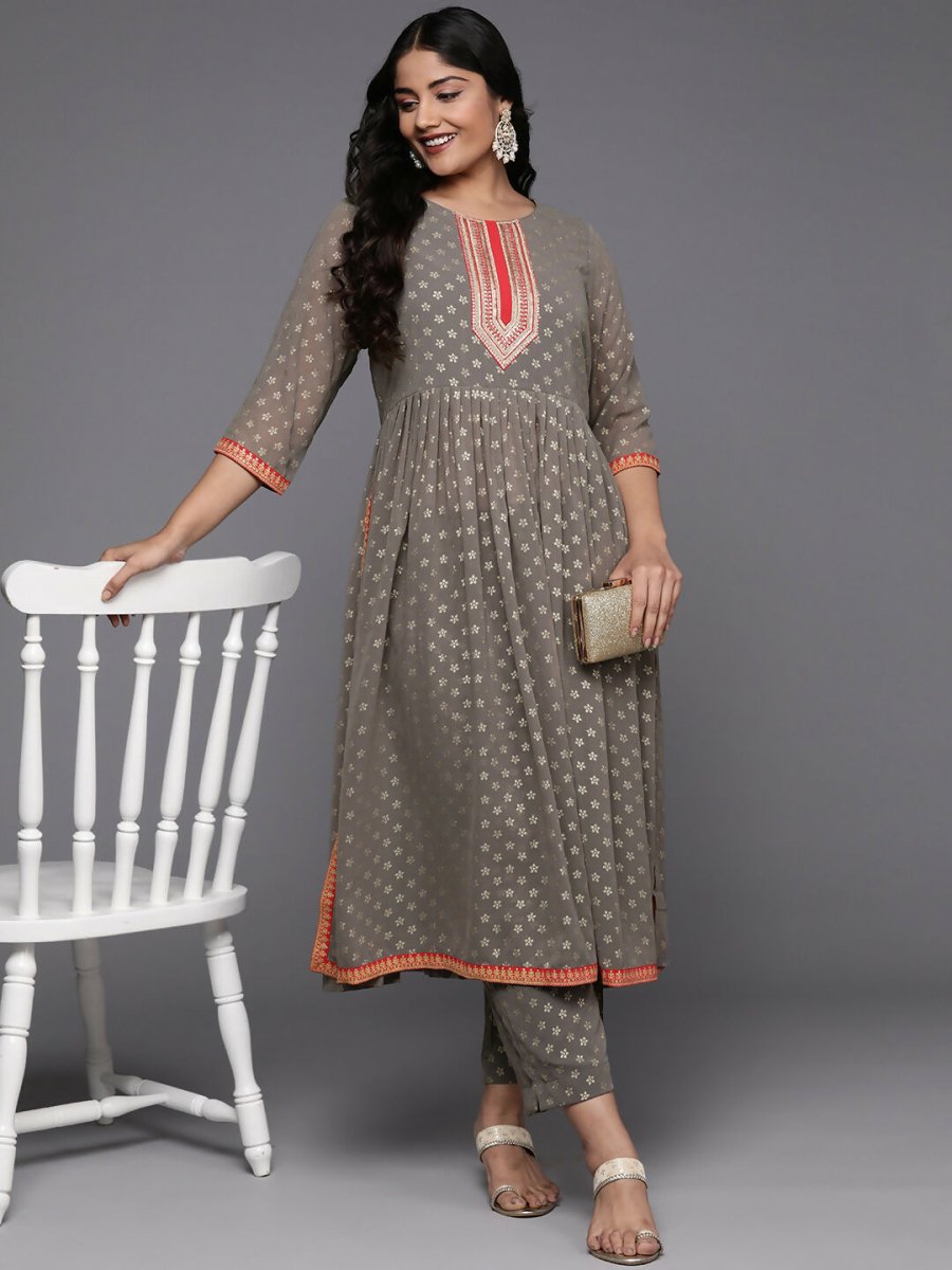 Ahalyaa Women's Traditional wear Kurta Set - Grey - Distacart