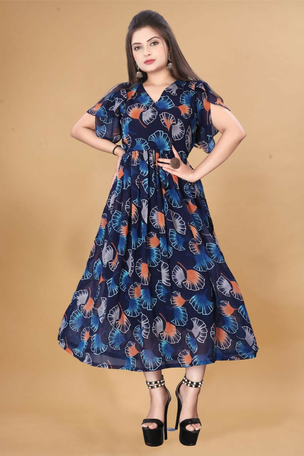 Preksha Creation New Georgette Floral Print Black New Women Gown - Distacart