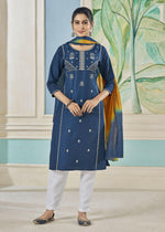 Thumbnail for Jyoti Fashion Women's Morpich Pure Viscose Weaving Stripe with Embroidery Kurta Set - Distacart