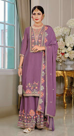Thumbnail for Anaita Purple Chinon Stitched Suit with Embroidery Sequence Work - Distacart