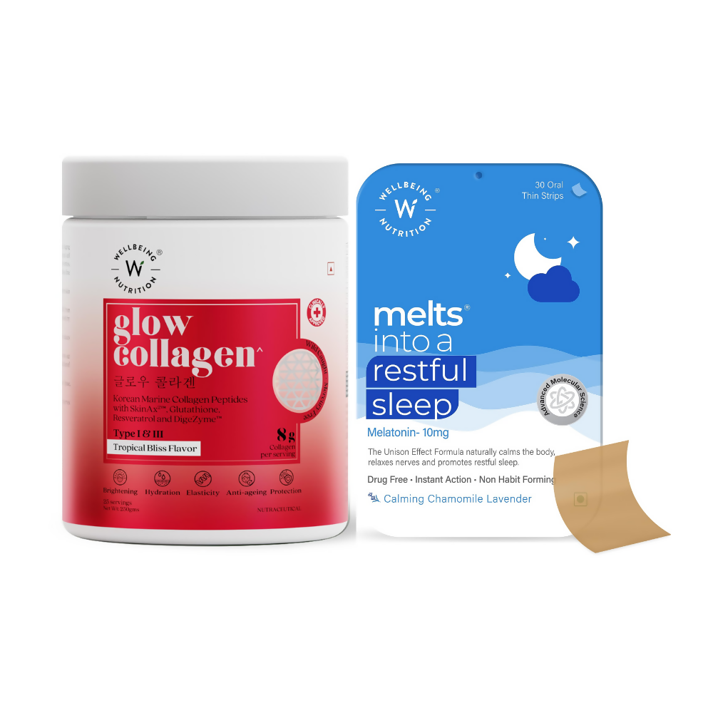 Wellbeing Nutrition Glow Korean Marine Collagen Peptides & Melts Restful Sleep Oral Strips Combo - Distacart