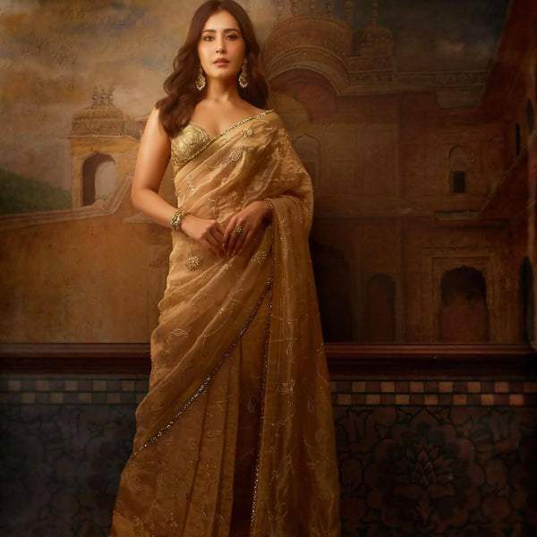 Joban Fashion Beige Rose Gold Silk Party Wear Sarees - Distacart