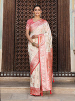 Thumbnail for Anaita Off White Silk Woven Saree With Blouse - Distacart