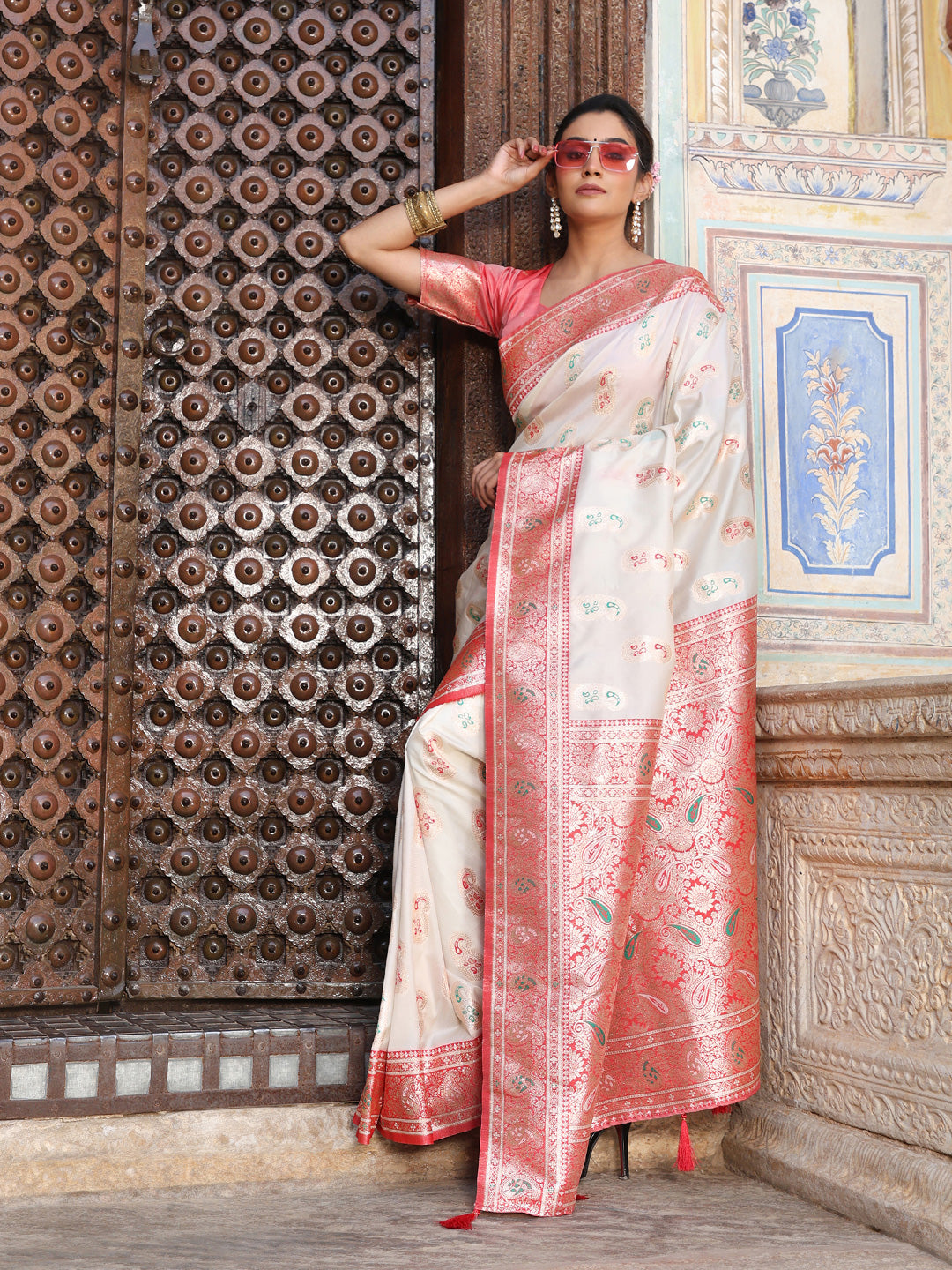 Anaita Off White Silk Woven Saree With Blouse - Distacart