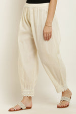 Thumbnail for PAVONINE Off-White Color Afghani Style Lace Hem Cotton Fabric Palazzo For Women - Distacart
