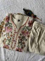 Thumbnail for Lorenvalley Fashion Offwhite Pure Khadi Cotton Embroidery with Sequence Work Kurta Pant