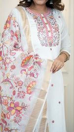 Thumbnail for Lorenvalley Fashion Offwhite Roman Silk Embroidery Multi with Sequence Work Kurta Pant with Dupatta