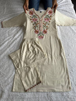 Thumbnail for Lorenvalley Fashion Offwhite Pure Khadi Cotton Embroidery with Sequence Work Kurta Pant