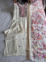 Thumbnail for Lorenvalley Fashion Offwhite Roman Silk Embroidery Multi with Sequence Work Kurta Pant with Dupatta