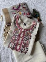 Thumbnail for Lorenvalley Fashion Offwhite Roman Silk Embroidery Multi with Sequence Work Kurta Pant with Dupatta