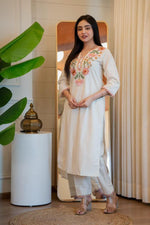 Thumbnail for Lorenvalley Fashion Offwhite Pure Khadi Cotton Embroidery with Sequence Work Kurta Pant