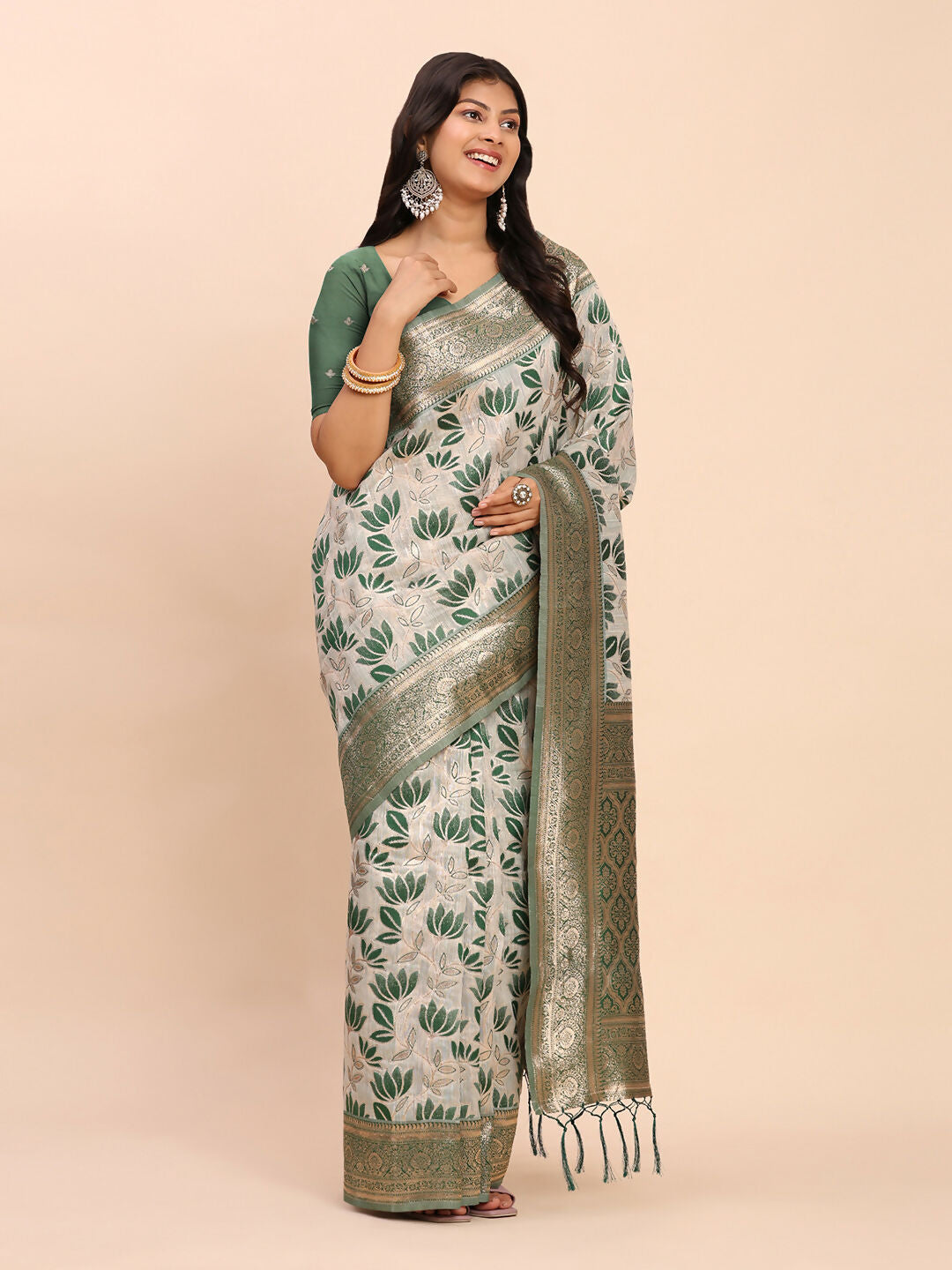 Astita Linen Cotton Green Saree