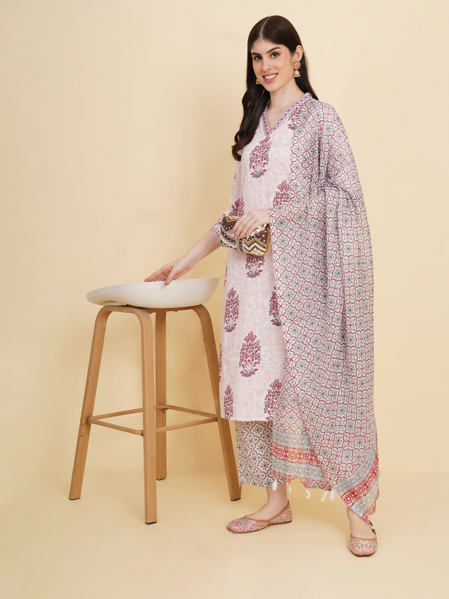 Designer Stylish White Cotton Stitched Suit With Dupatta - Tanisha - Distacart