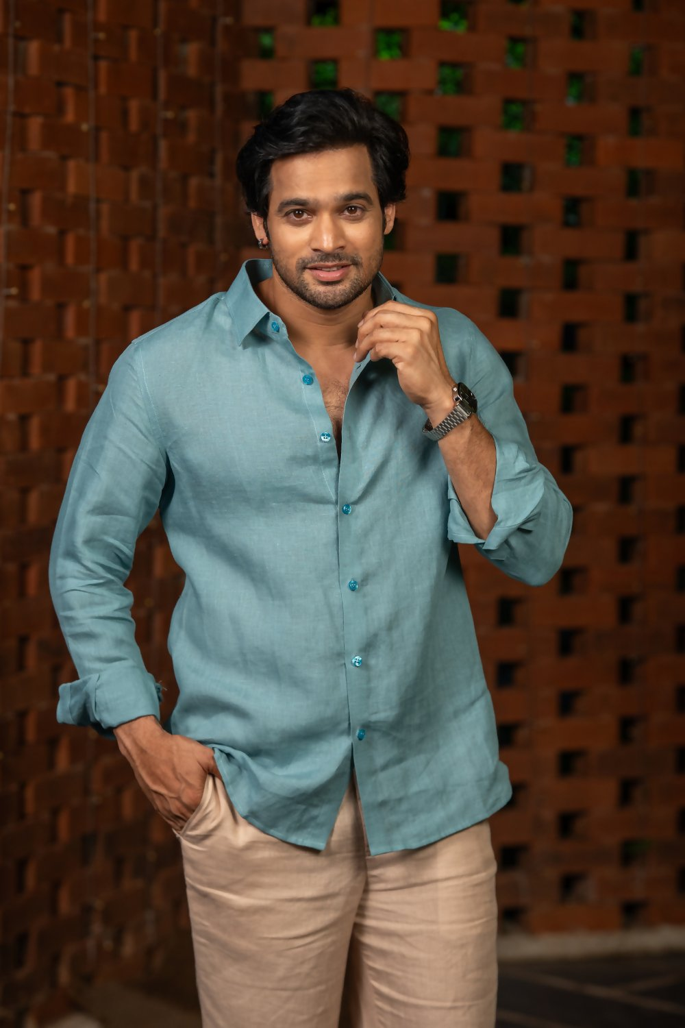 Linen See Blue Azure Breeze Shirt By Hilo Design