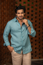 Thumbnail for Linen See Blue Azure Breeze Shirt By Hilo Design