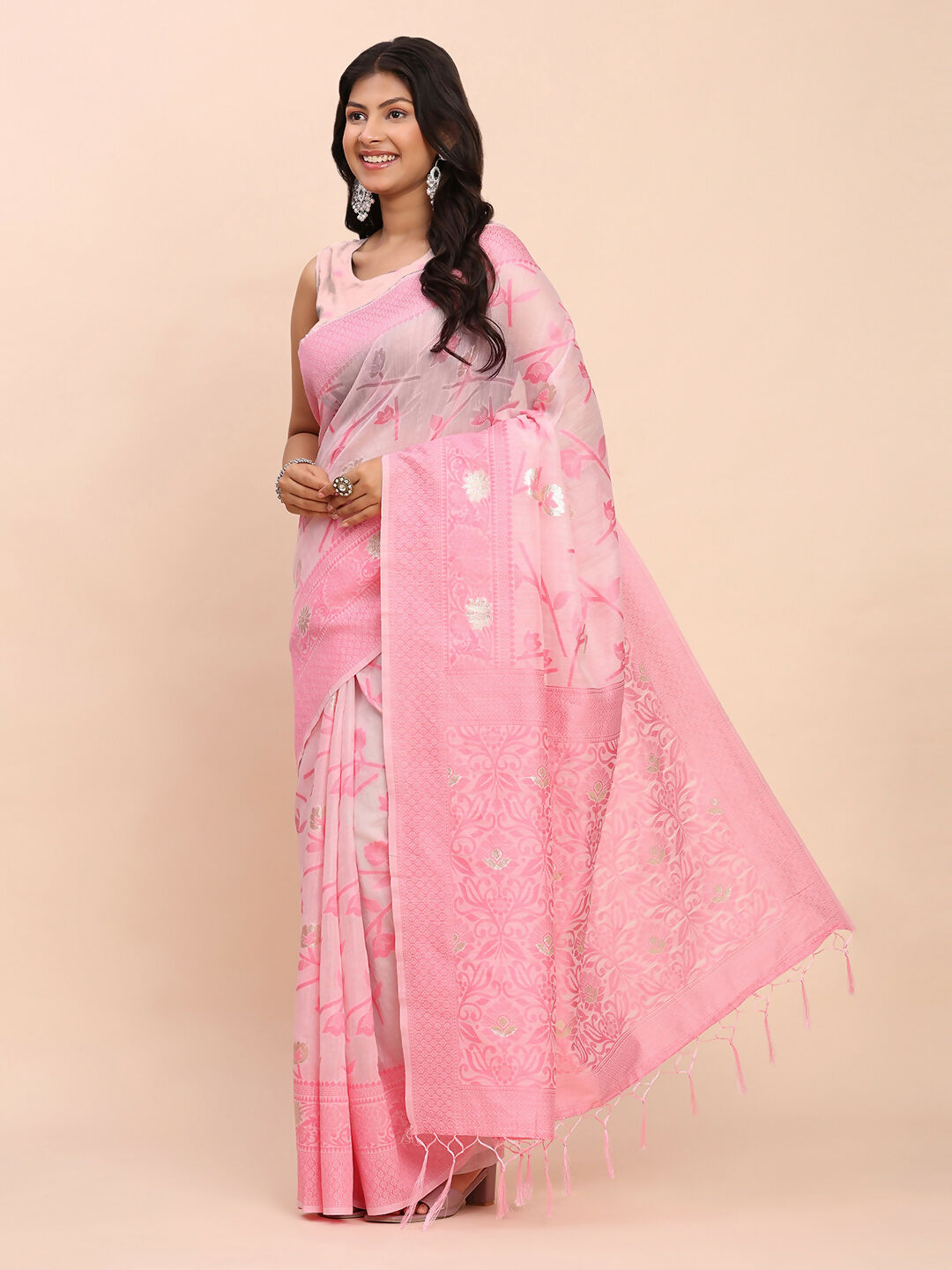 Astita Linen Cotton Light Pink Saree