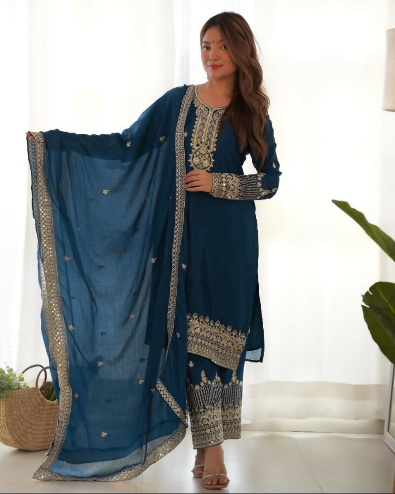 Lehenga Mart Designer Salwar Suit With Kurta, Pant, Dupatta For Women-Teal - Distacart
