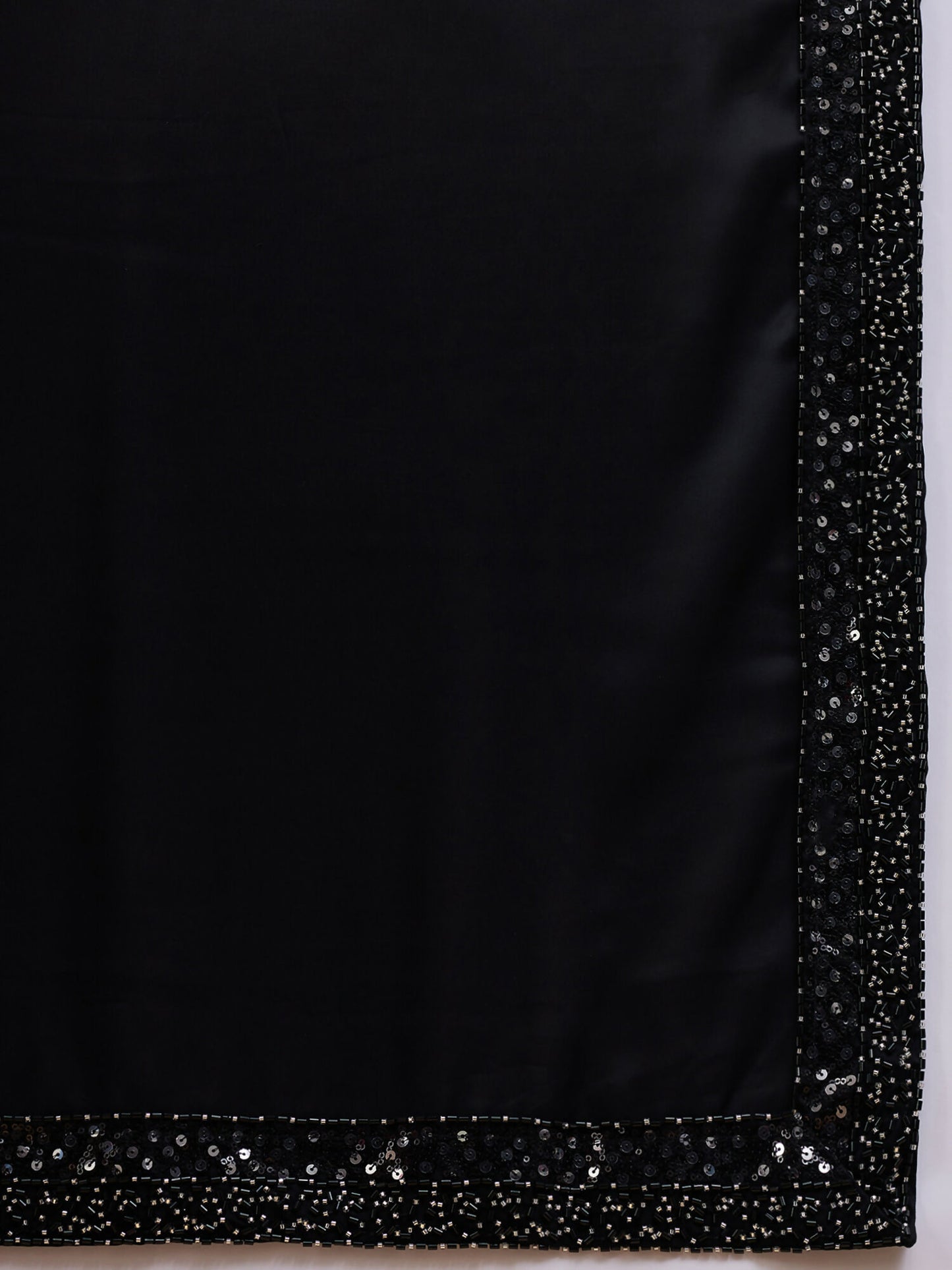 Black Satin Solid Sequence Work Saree with Stitched Blouse - Dharavi - Distacart